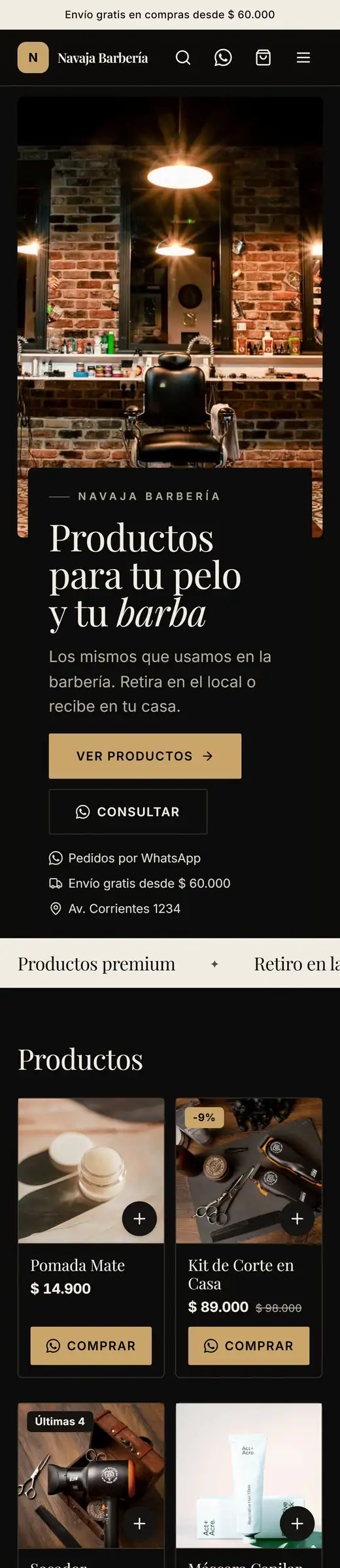 Tienda online con la plantilla Filo de Weblut