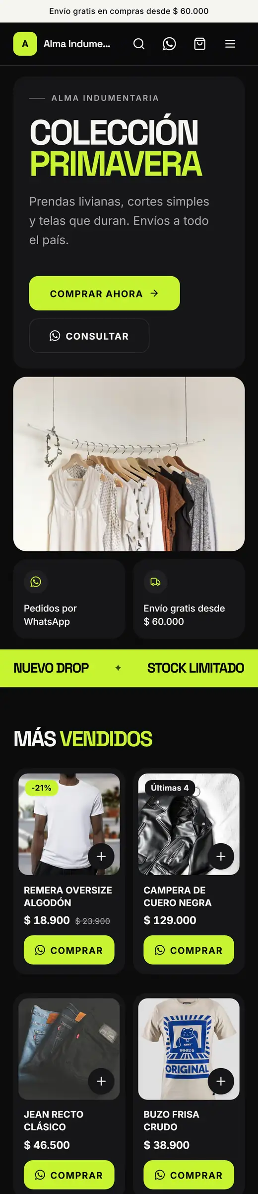 Tienda online con la plantilla Impulso